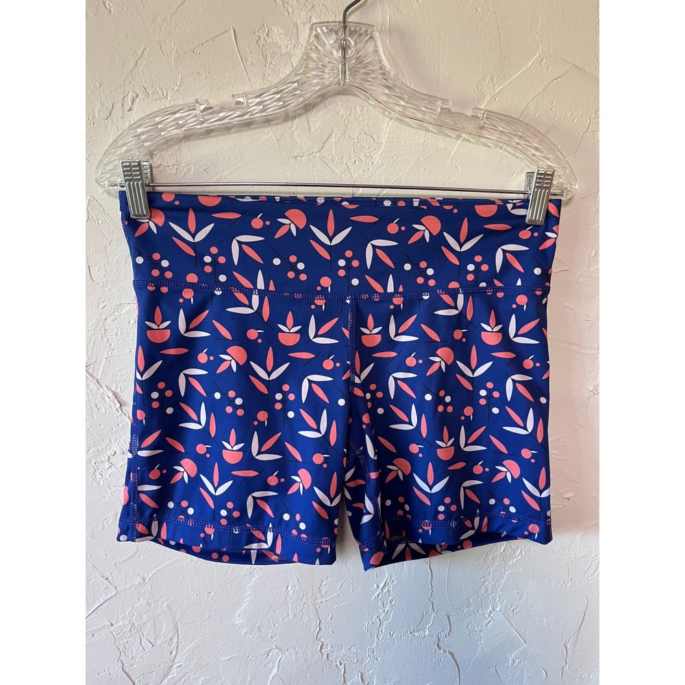 IAB MFG Womens Blue Botanical Print Compression Athletic Booty Shorts Size 8 M